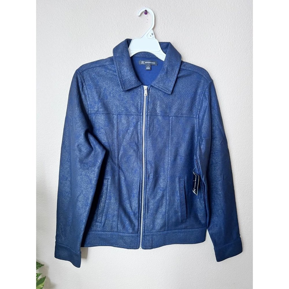 INC. Womens S Jacket Blue Full Zip Long Sleeve Collared Zipper